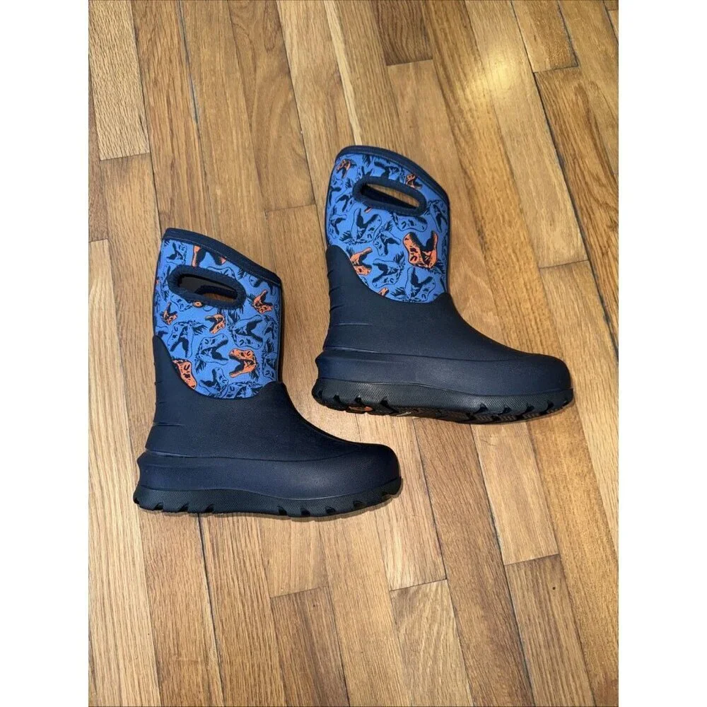 Bogs Classic II Black Trex Dinosaurs Waterproof Rain Boots -35 F Youth Size 3